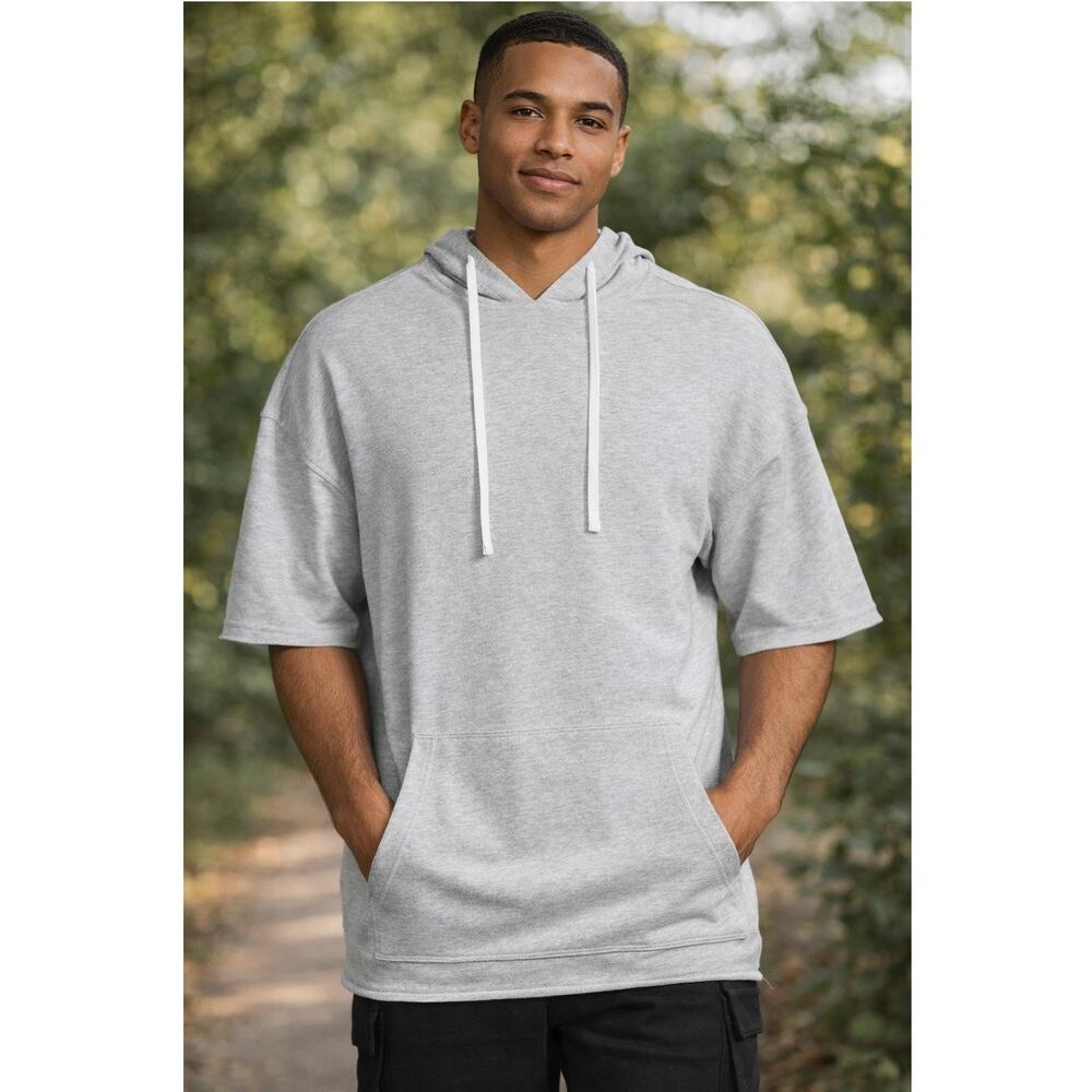 No Boundaries Grey Short Sleeve Hoodie XS NWT Pullover Pocket Casual
